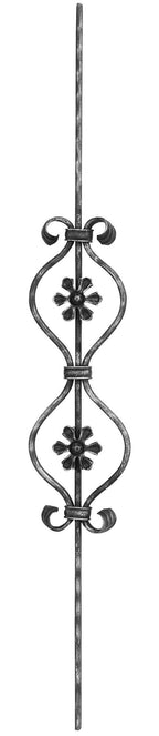 Zierstab 16x8mm, gehämmert, Meisterbarock, H: 900mm, 2x Rosette außermittig