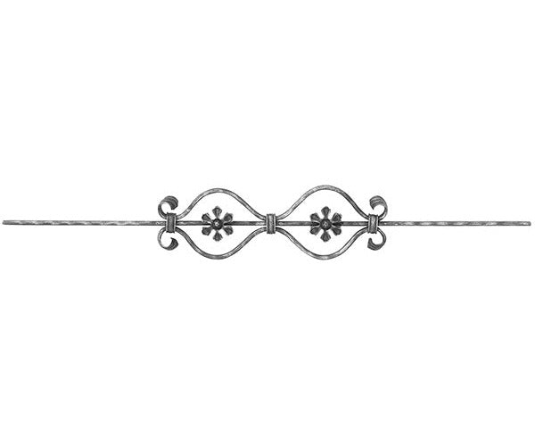 Zierstab 16x8mm, gehämmert, Meisterbarock, H: 900mm, 2x Rosette außermittig