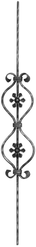 Zierstab 16x8mm, gehämmert, Meisterbarock, H: 900mm, 2x Rosette außermittig
