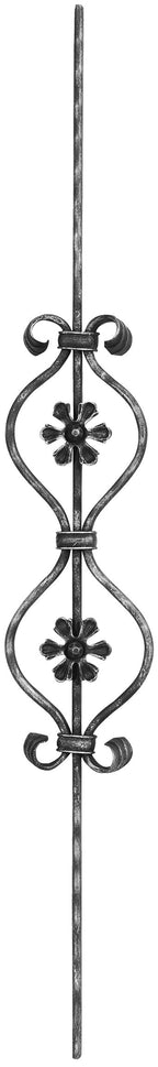 Zierstab 16x8mm, gehämmert, Meisterbarock, H: 900mm, 2x Rosette außermittig