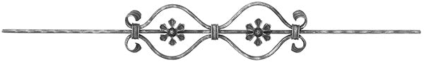 Zierstab 16x8mm, gehämmert, Meisterbarock, H: 900mm, 2x Rosette außermittig