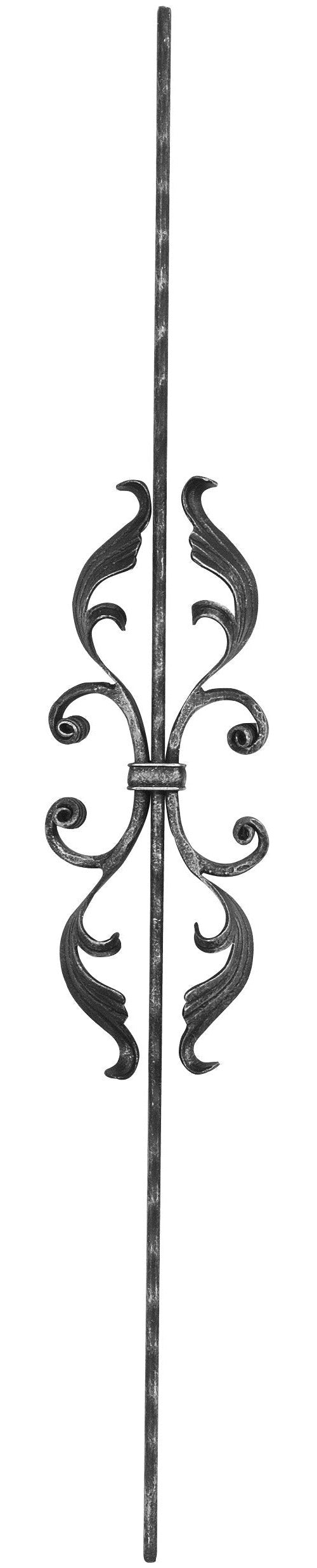 Zierstab 16x8mm, gehämmert, Meisterbarock, H: 900mm, 2x C-Schnecke mit Blatt mittig