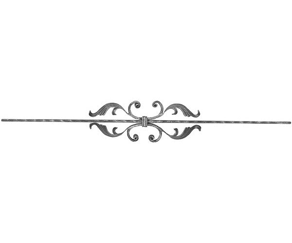 Zierstab 16x8mm, gehämmert, Meisterbarock, H: 900mm, 2x C-Schnecke mit Blatt mittig