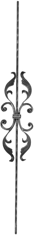 Zierstab 16x8mm, gehämmert, Meisterbarock, H: 900mm, 2x C-Schnecke mit Blatt mittig