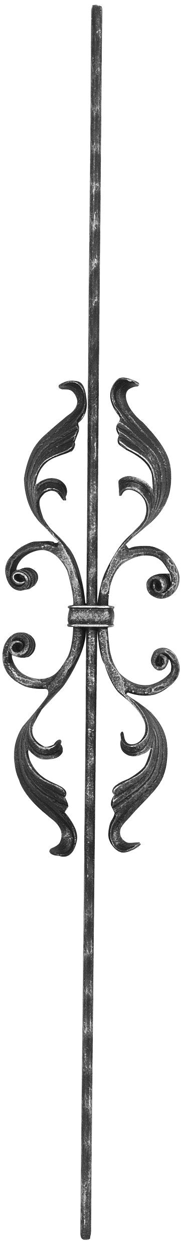 Zierstab 16x8mm, gehämmert, Meisterbarock, H: 900mm, 2x C-Schnecke mit Blatt mittig