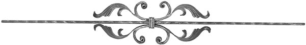 Zierstab 16x8mm, gehämmert, Meisterbarock, H: 900mm, 2x C-Schnecke mit Blatt mittig