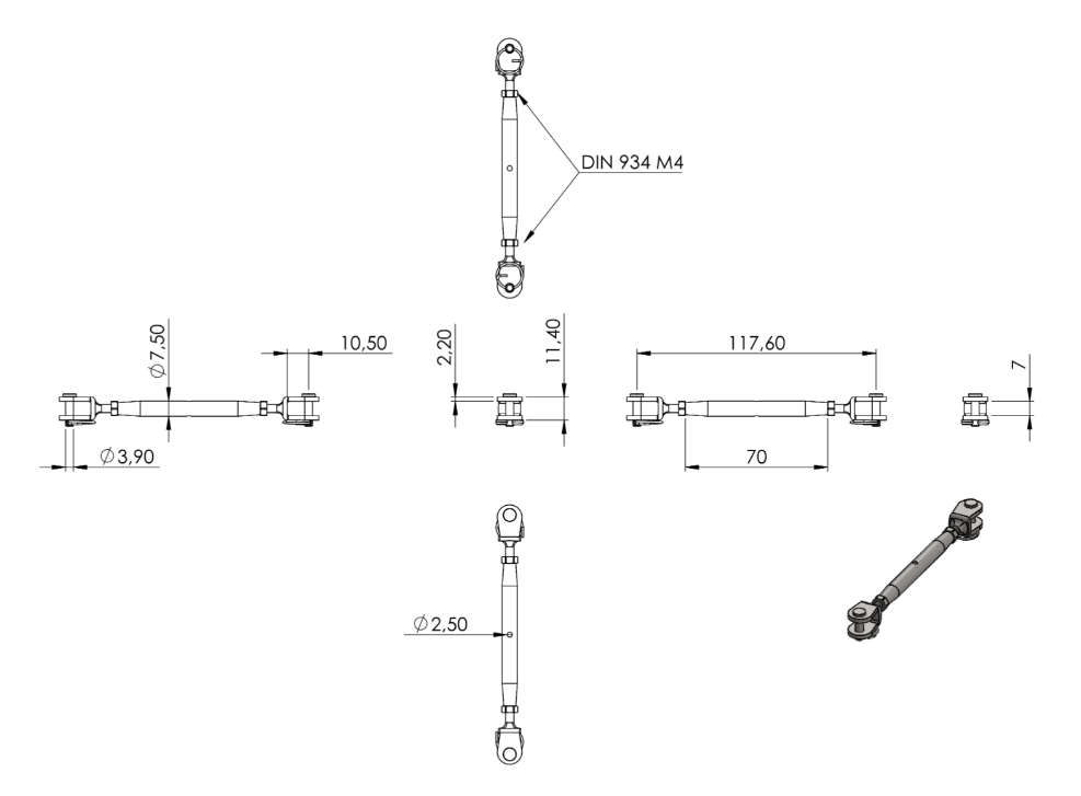 Zeichnung Wantenspanner mit Gewinde M4