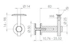 höhenverstellbarer Handlaufhalter für Glas, mit Halteplatte, zum Anschrauben des Handlaufs, V2A