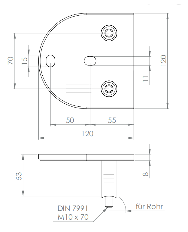 Edelstahl Wandbefestigung für Geländerpfosten 42,4 mm, mit 2 Langlöchern, V2A