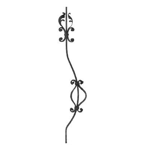 Korbgitterstab 16x8mm, gehämmert, Meisterbarock, H: 1000mm, C-Schnecken mit Blatt