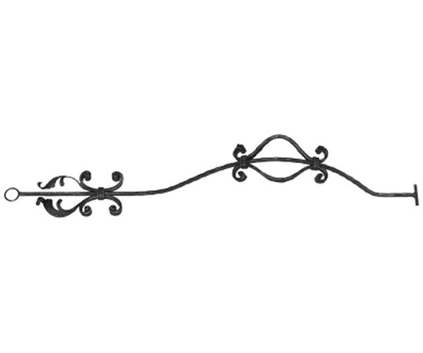 Korbgitterstab 16x8mm, gehämmert, Meisterbarock, H: 1000mm, C-Schnecken mit Blatt