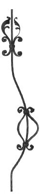 Korbgitterstab 16x8mm, gehämmert, Meisterbarock, H: 1000mm, C-Schnecken mit Blatt
