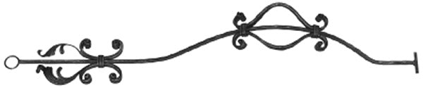 Korbgitterstab 16x8mm, gehämmert, Meisterbarock, H: 1000mm, C-Schnecken mit Blatt