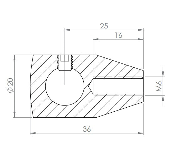 Querstabhalter aus einem Stück mit Gewinde M6, mit Durchgangsbohrung, V2A