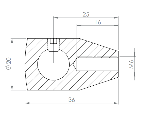 Querstabhalter aus einem Stück mit Gewinde M6, mit Durchgangsbohrung, V2A