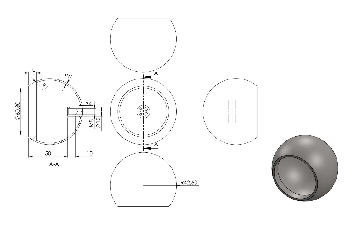 Zeichnung Rohrabschlusskugel für Rohr Ø 60,3 mm