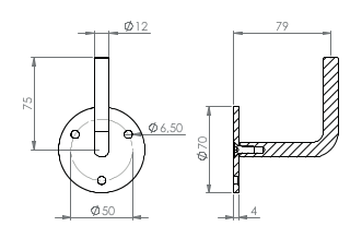 verschraubter Handlaufhalter mit 3 Bohrungen, zum Anschweißen des Handlaufs, V2A