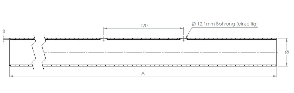 Edelstahl Rundrohr einseitig gelocht, Länge 3000 mm, V2A