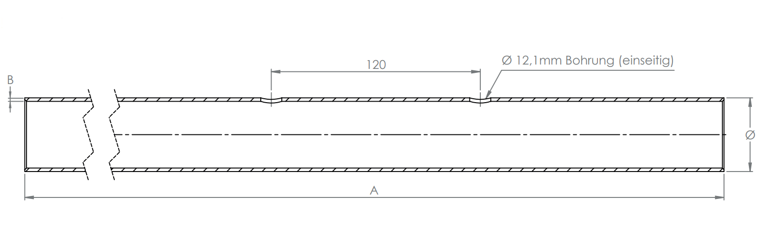 Edelstahl Rundrohr einseitig gelocht, Länge 3000 mm, V2A