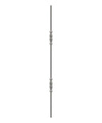 Zierstab 12mm, gehämmert, H: 1000mm, 2x Ornament außermittig, geschmiedet und gebürstet