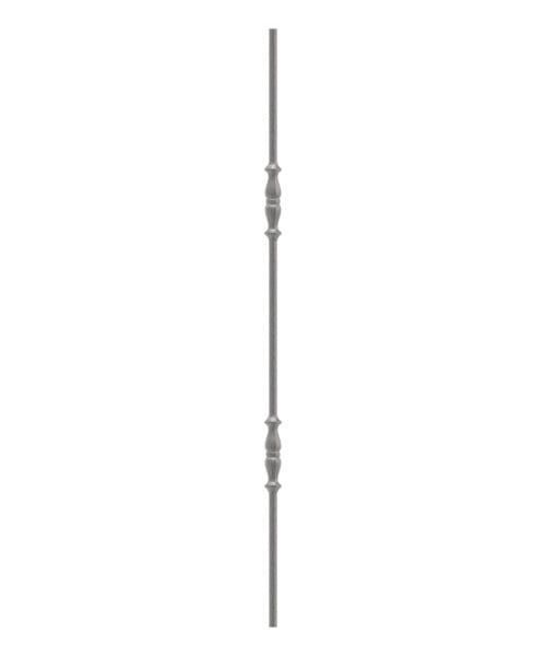 Zierstab 12mm, gehämmert, H: 1000mm, 2x Ornament außermittig, geschmiedet und gebürstet