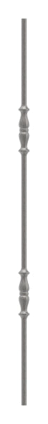 Zierstab 12mm, gehämmert, H: 1000mm, 2x Ornament außermittig, geschmiedet und gebürstet