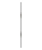 Zierstab 12mm, gehämmert, H: 1000mm, 2x Ornament außermittig, geschmiedet und gebürstet