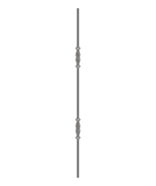 Zierstab 12mm, gehämmert, H: 1000mm, 2x Ornament außermittig, geschmiedet und gebürstet