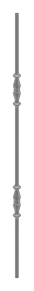 Zierstab 12mm, gehämmert, H: 1000mm, 2x Ornament außermittig, geschmiedet und gebürstet