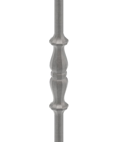 Zierstab 12mm, gehämmert, H: 1000mm, 2x Ornament außermittig, geschmiedet und gebürstet