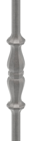 Zierstab 12mm, gehämmert, H: 1000mm, 2x Ornament außermittig, geschmiedet und gebürstet