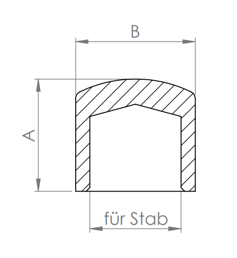 Edelstahl Endkappe leicht gewölbt, hohl/gegossen, für Rundstäbe, zum Kleben, V2A