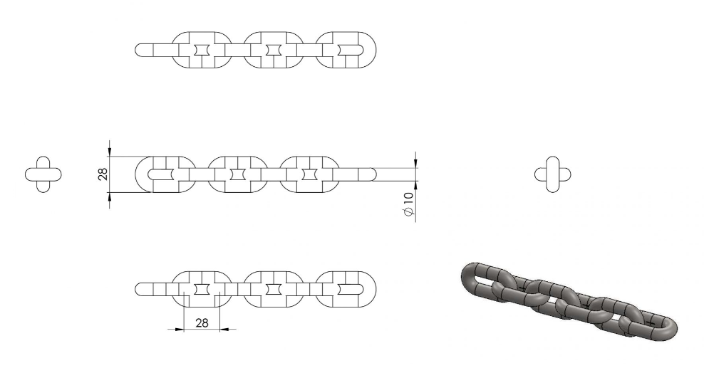 Zeichnung Edelstahlkette kurzgliedrig Ø 10 mm