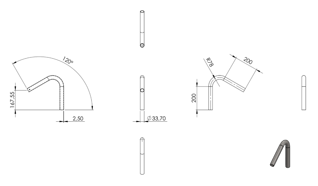 Zeichnung Rohrbogen Ø 33,7 mm