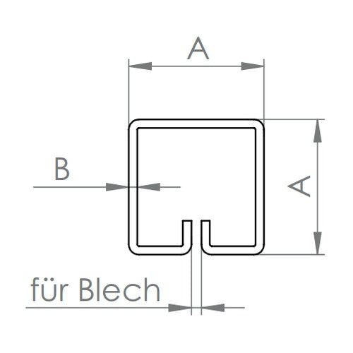 Klemmprofil quadratisch, Länge 3 m, für Blech, V2A