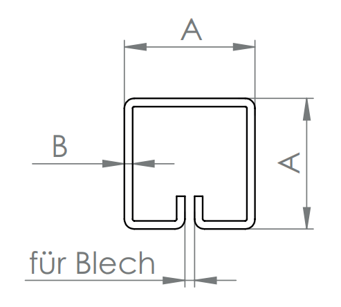 Klemmprofil quadratisch, Länge 3 m, für Blech, V2A