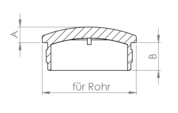 Edelstahl Rohrabschlussstopfen gewölbt, hohl/gegossen, mit Rändelung, zum Einschlagen, V2A / V4A