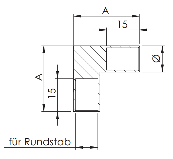Rundstabverbinder als 90° Ecke, zum Einkleben der Rundstäbe, V2A