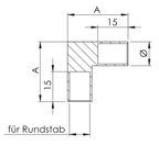 Rundstabverbinder als 90° Ecke, zum Einkleben der Rundstäbe, V2A