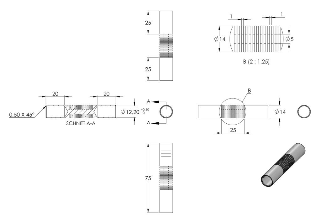 Zeichnung Stabverbinder für Rundstäbe mit  Ø 12 mm