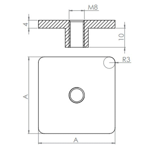 Edelstahl Flachkappe für Quadratrohre, mit Innengewinde, Vollmaterial, zum Aufschweißen, V2A / V4A