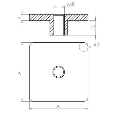 Edelstahl Flachkappe für Quadratrohre, mit Innengewinde, Vollmaterial, zum Aufschweißen, V2A / V4A