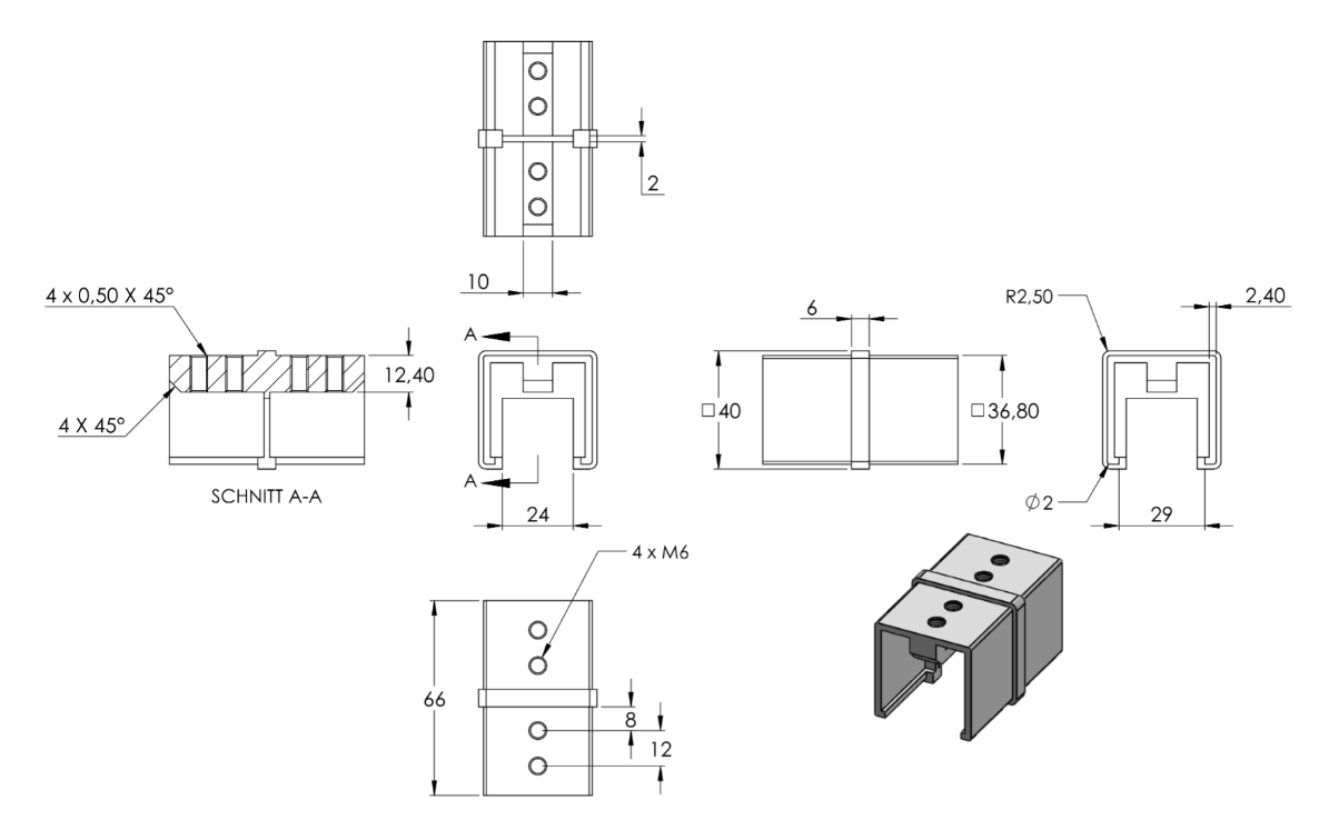 Rohrverbinder für Quadrat-Nutrohr, V2A / V4A