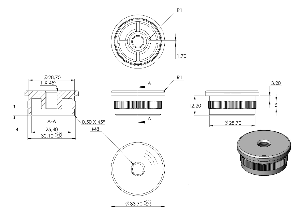 Zeichnung Rohrabschlussstopfen für Rohr Ø 33,7 x 2,0 mm