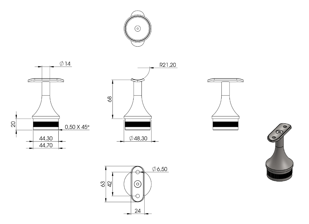Zeichnung Handlaufstütze für Rohr Ø 48,3 x 2,0 mm