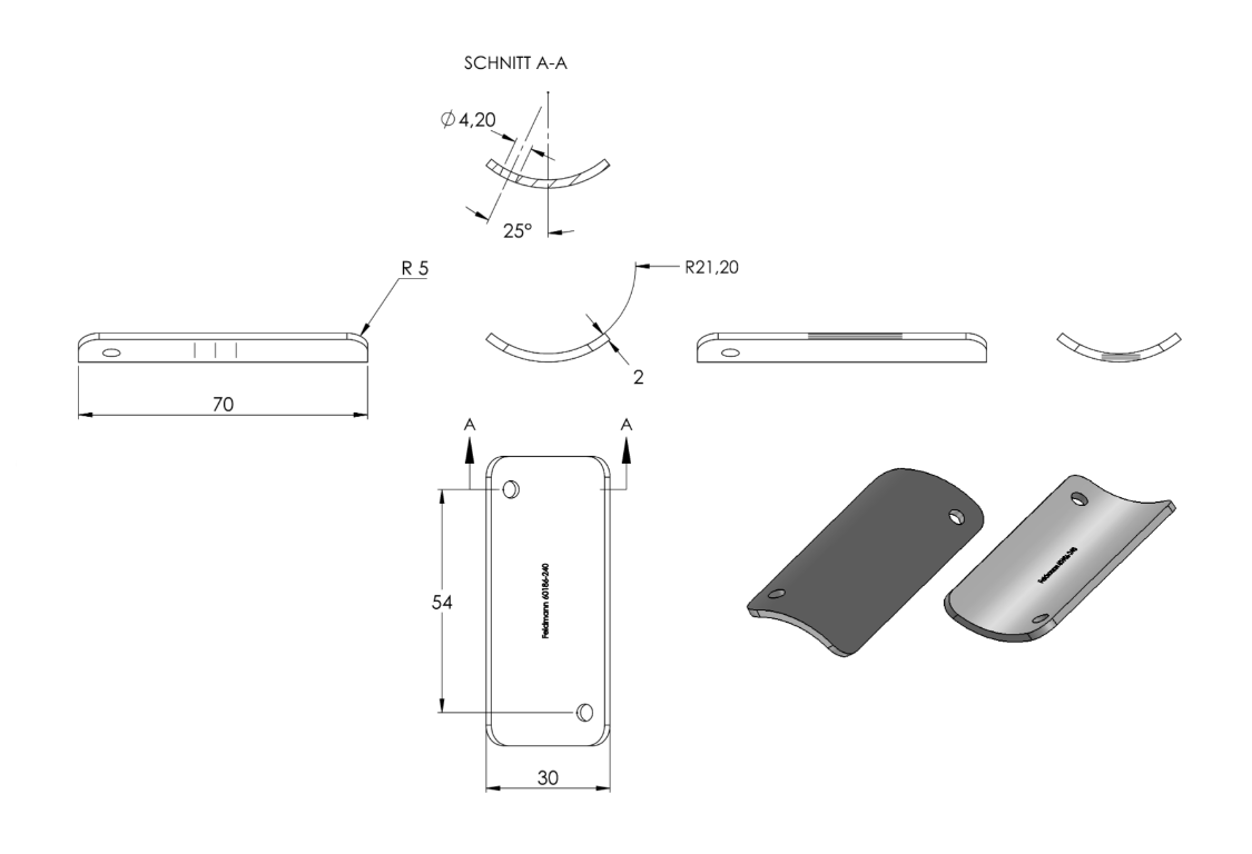 Zeichnung Handlaufanschlussplatte für Handlauf Ø 42,4 mm