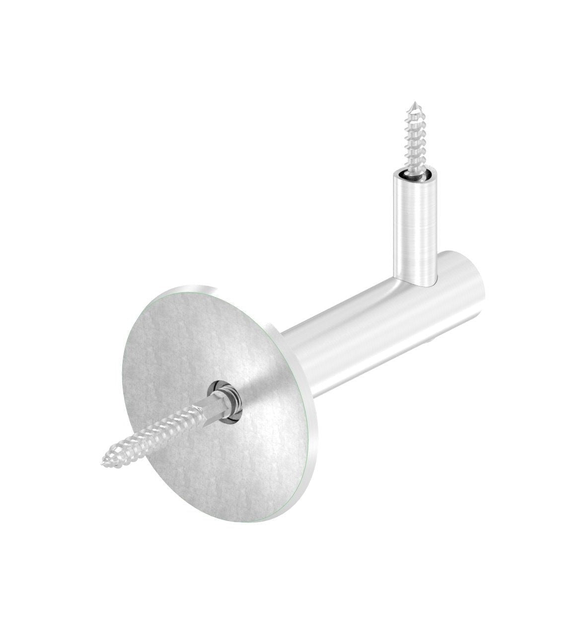verschraubter Handlaufhalter mit Durchgangsbohrung, Stockschraube und Holzschraube, V2A