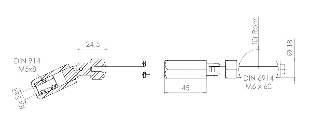 Gewindeterminal zur Selbstmontage, mit Gelenk, für Pfosten 42,4 mm, V2A