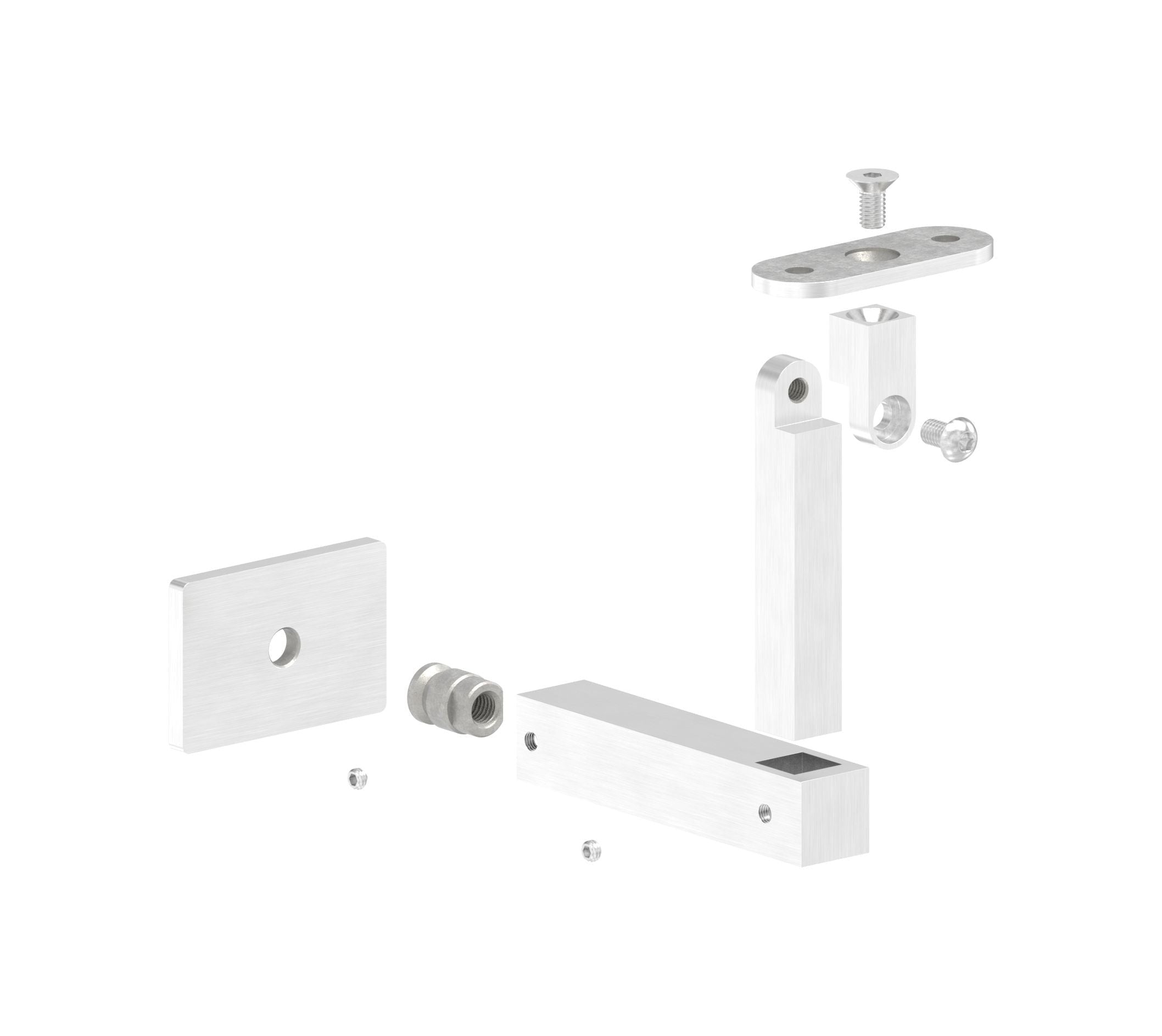 höhenverstellbarer Handlaufhalter mit Innengewinde, Gelenk und Halteplatte, V2A