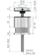 Glaspunkthalter Ø 52 mm, Klemmbereich 6.0 - 25.25 mm, verstellbarer Wandabstand 35 - 55 mm, V2A